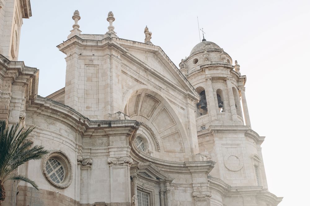 Beautiful old Cadiz cathedral de Santa Cruz. Facade exterior
