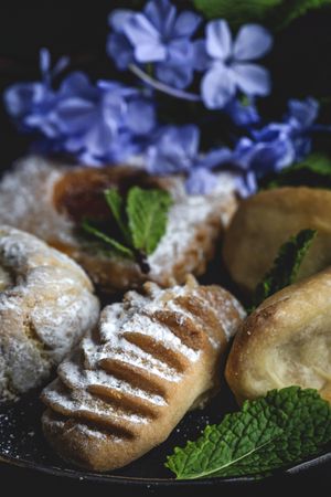 Traditional tea with mint and assorted Arab sweets