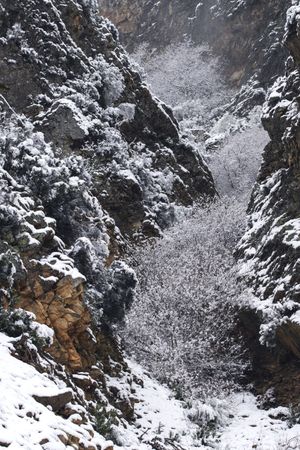 Mountain river splashing on rocks