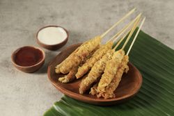 Egg skewers, popular street food in indonesia