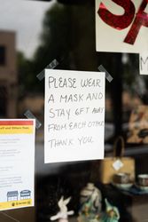 Social distance sign in retail store