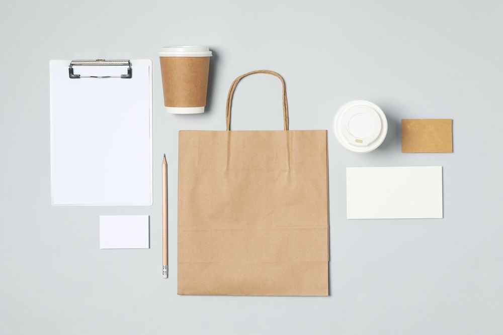 Mockup business brand template on light gray background, space for text