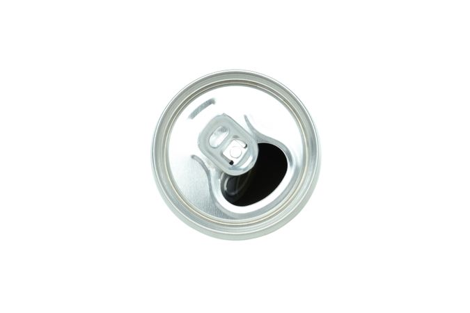 Blank can, close up and top view, isolated on blank background