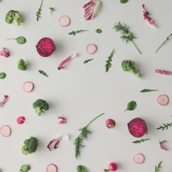 Colorful vegetable pattern made of broccoli, dill, beetroot and radish