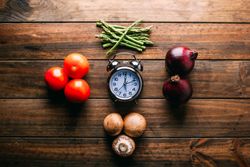 Cooking ingredients and utensils on table