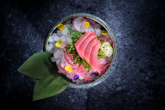 Delicious tuna sashimi served in bowl