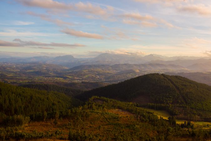 Majestic landscape of green mountains in sunlight