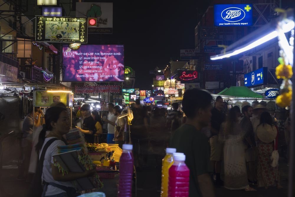 Bangkok, Thailand - January 22, 2020: Crowds of people and tourists on the famous Khaosan road