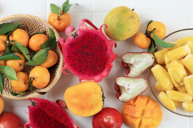 Dragon Fruit, Mango, Jackfruit, Mandarin Orange, and Red Rose Apple