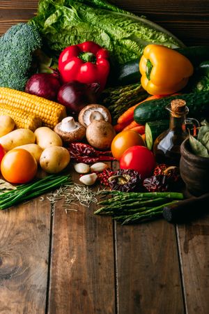 Cooking ingredients vegetables on table