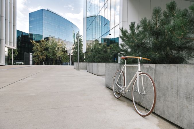 Bicycle parked outside modern building