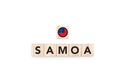 Wooden blocks bearing the name and flag of Samoa.