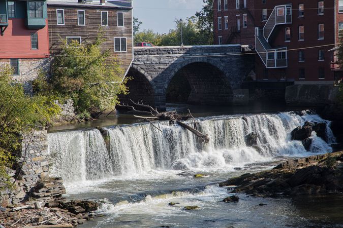 Middlebury Falls, a waterfall on the Otter Creek in the heart of downtown Middlebury, Vermont