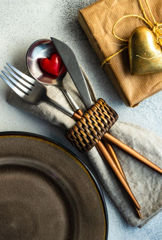 St. Valentine day cutlery with small heart and gift
