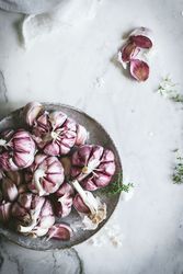 Close-up of a plate of garlic