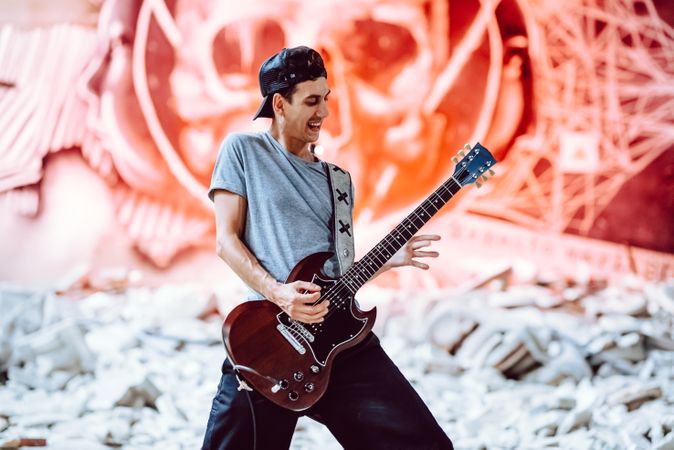 Musician playing electric guitar