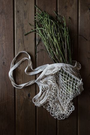 string bag with asparagus