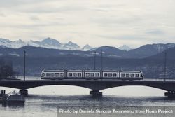 Tram in Zurich on bridge over lake 0y9kn0