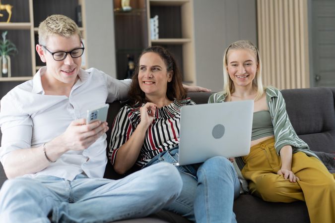 Family using laptop for online shopping
