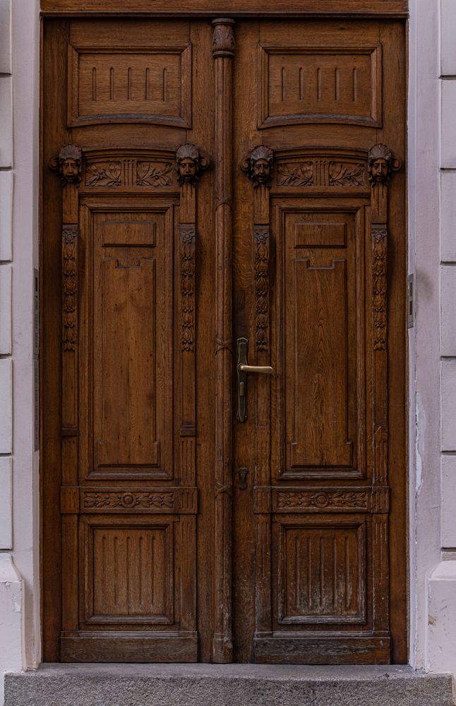 Beautiful vintage door with handle in Old Prague
