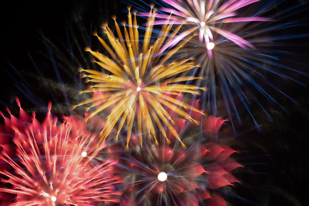 Bright fireworks on night sky