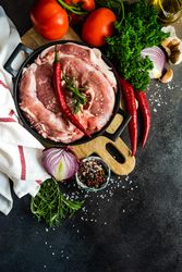 Top view of fresh raw pork ready to be cooked for dinner
