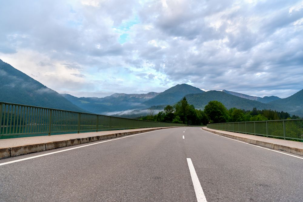 Sylvenstein Bridge in an alpine scenery, on a sunny day in summer