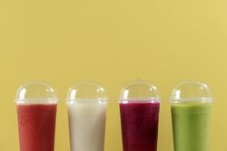 Various Fruit Juisce on Disposable Plastic Cup with Lid