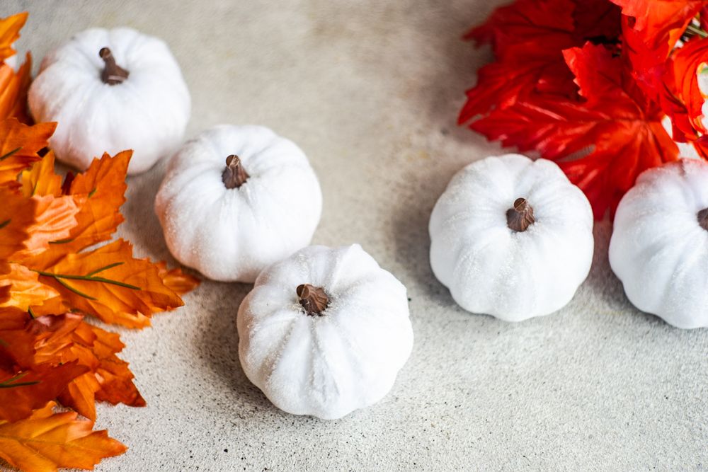 Squash decorations with autumn leaves