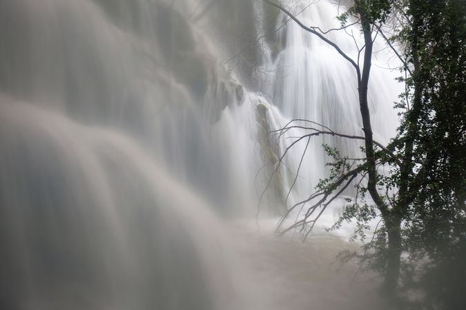 Wonderful waterfall near tree