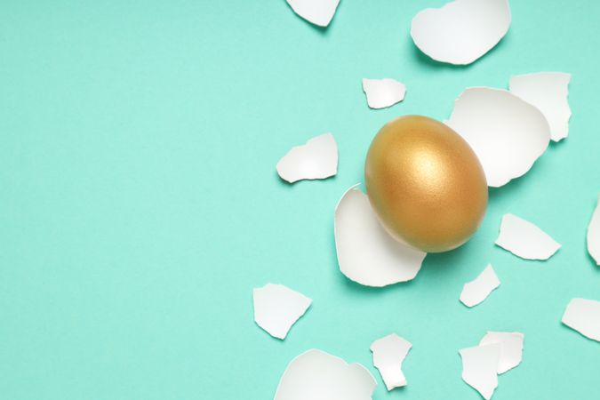 Golden egg, pension savings, investments, retirement, space for text