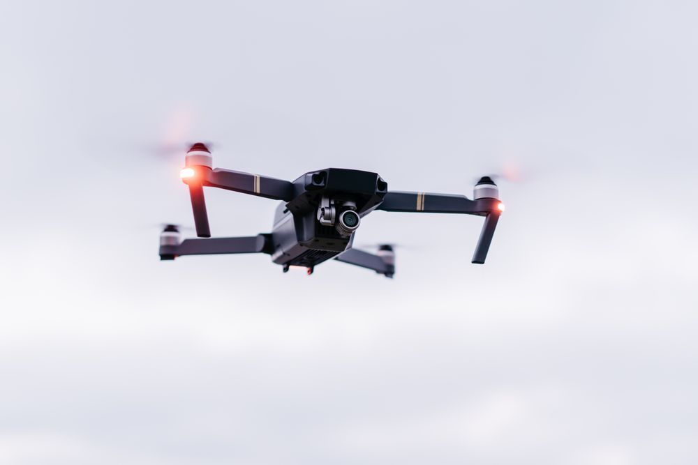 Drone flying near sea