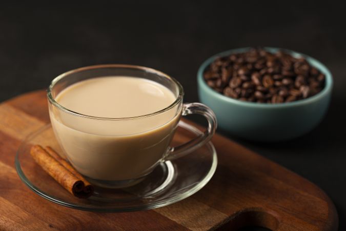 Cup of coffee with creamy milk.