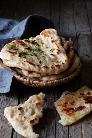 Plate with naan flatbread and napkin