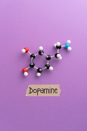 Dopamine molecular structure over purple background