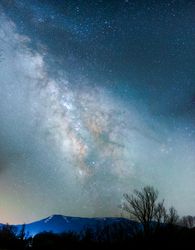 Mountains landscape under milky way sky