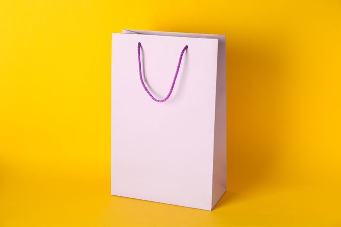 Paper bag on color background, space for text