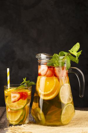 Water flavored with fresh summer fruit.