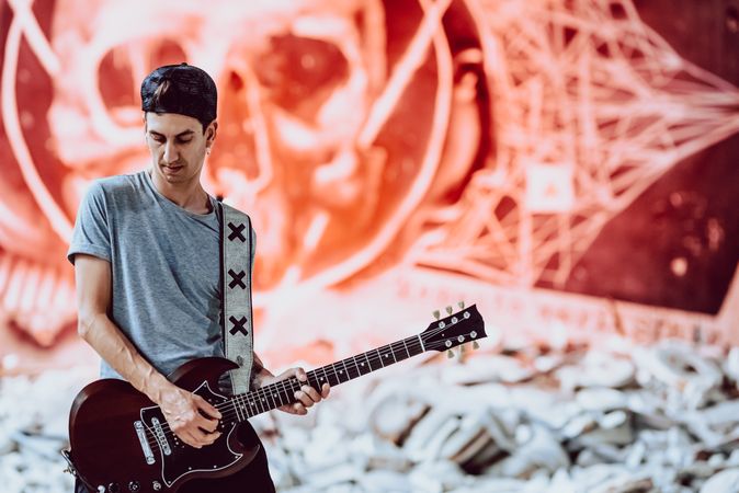Musician playing electric guitar