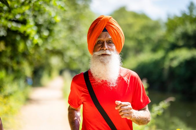 Sikh man jogging