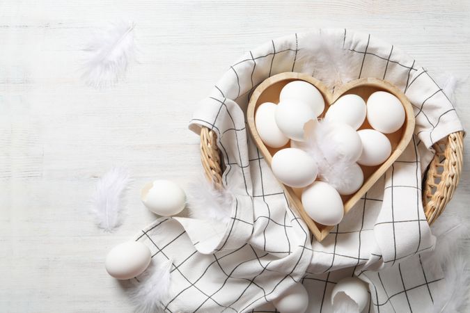 Concept of fresh and natural farm product - eggs, space for text