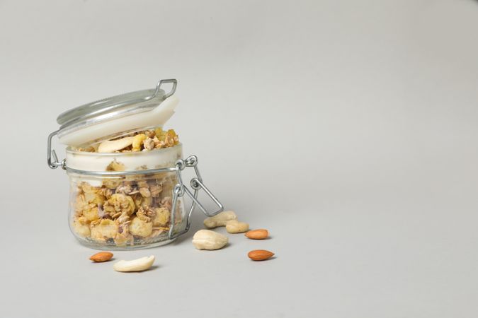 Tasty and nutritious breakfast concept - muesli with yogurt