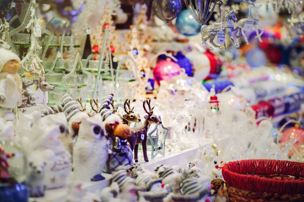 Ornate Christmas decorations for sale in Strasbourg, France