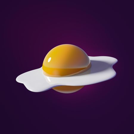 Planet Saturn as an egg on purple background