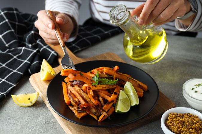 Concept of tasty food - sweet potato fries