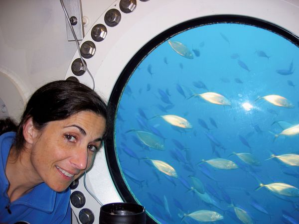 Astronaut Nicole Stott trains in aquarium in simulation space craft