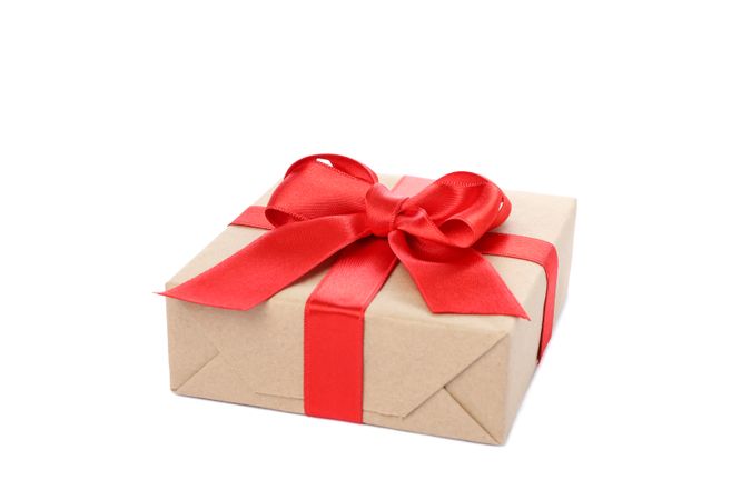 Gift box with red bow isolated on blank background