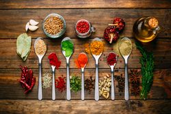 Set of various spices on table