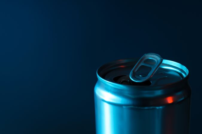 Concept of drink, blank can, space for text