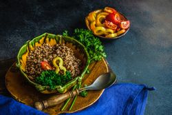Green bowl of buckwheat